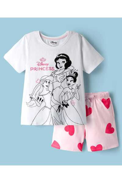 Honeyhap بدلة نوم قصيرة من ديزني برسومات أميرات ديزني - وردي وأبيض