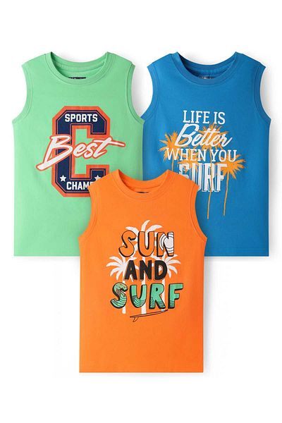 Pine kids Tank T-Shirts with Text Print (Pack of 3) - Multicolor