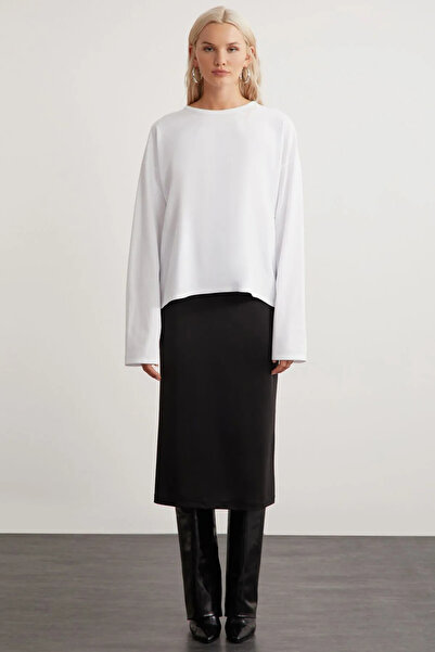 dgs look Basic γυναικείο μακρυμάνικο λευκό μπλουζάκι από 100% βαμβάκι Crew Neck Oversize Fit