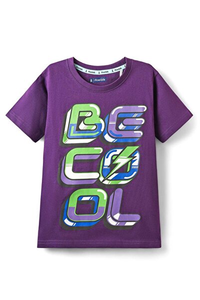 Pine kids تي شيرت باين كيدز المحبوك من القطن بأكمام نصفية وطبعة عبارة "كن رائ...