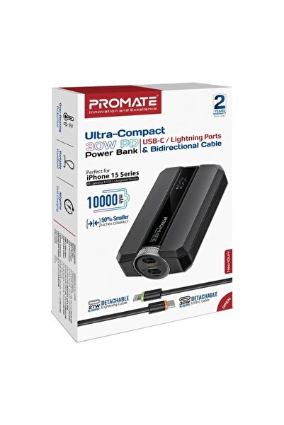 Promate Ultra-Compact 30W PD Power Bank with USB-C / Lightning Ports