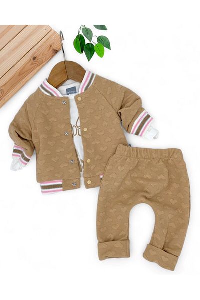 Ege Bebek Baby Girl Heart Quilted Cardigan, Jacket, 3 Piece 0-3-6-9-12 Months Newborn Set