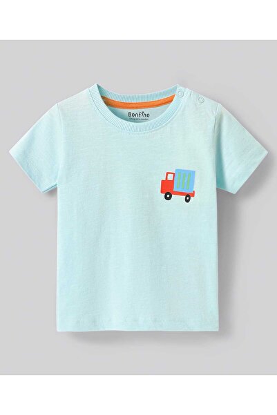 Bonfino T-Shirts with Stripes & Vehicle Print (Pack of 3) - White & Light Blue