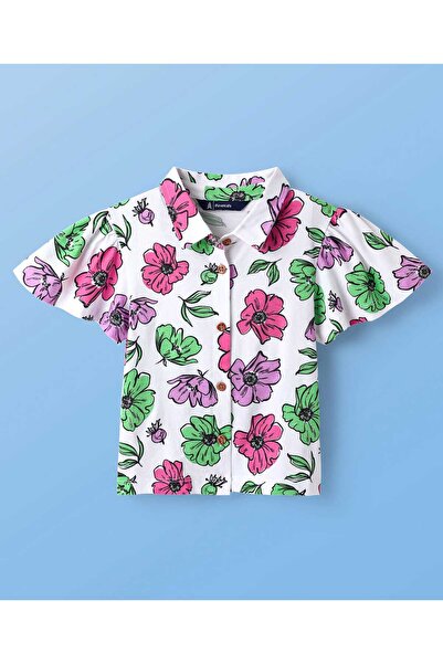 Pine kids بلوزة باين كيدز من القطن المحبوك بأكمام واسعة وطبعة زهور - أبيض