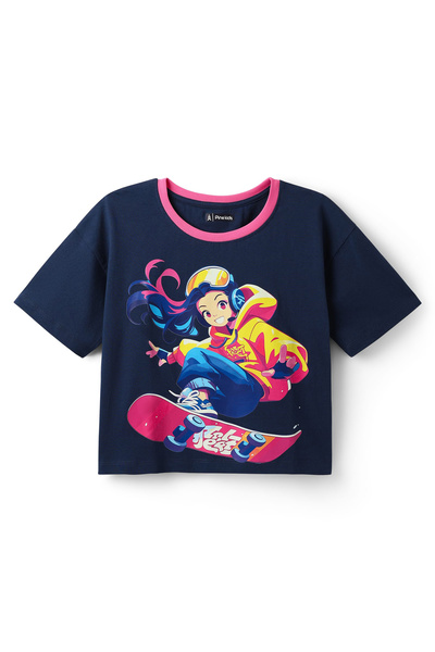 Pine kids تي شيرت باين كيدز من القطن المحبوك بأكمام نصف منسدلة على الكتف مع ط...