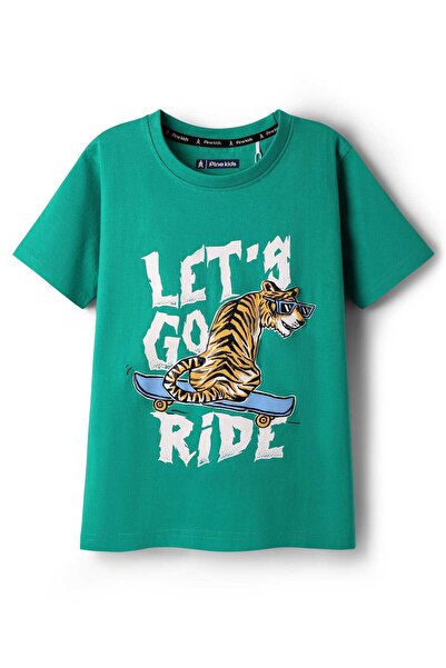 Pine kids تي شيرت باين كيدز المحبوك من القطن بأكمام نصفية مع طبعة نص "لنذهب ل...