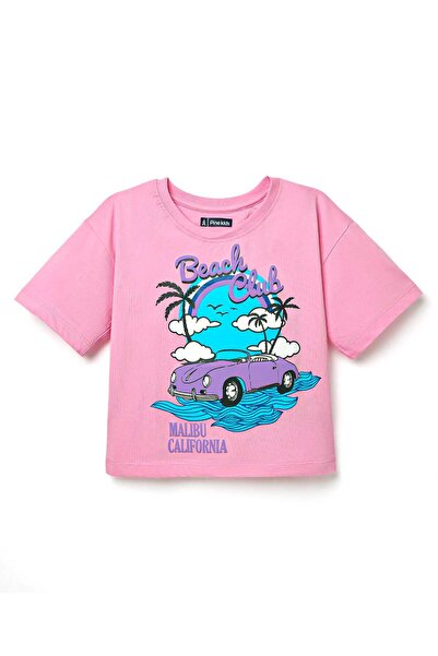 Pine kids تي شيرت باين كيدز من القطن المحبوك بأكمام نصفية وأكتاف منسدلة وطبعة...