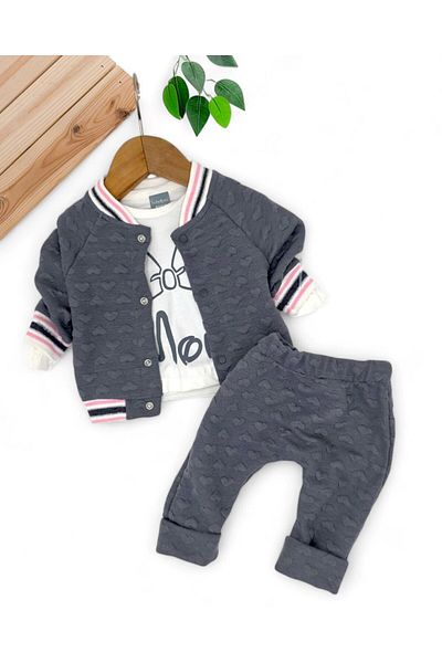Ege Bebek Baby Girl Heart Quilted Cardigan, Jacket, 3 Piece 0-3-6-9-12 Months Newborn Set