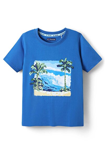 Pine kids تي شيرت باين كيدز المحبوك من القطن بأكمام نصفية ورسومات بطابع شاطئي...