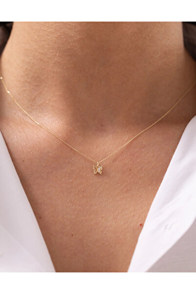 Zeyd Jewelry Parıltılı Kelebek 14 Ayar Altın Kolye