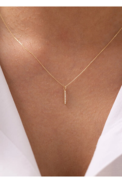 Zeyd Jewelry Dikdörtgen Taş Sıralı Minimal 14 Ayar Altın Kolye