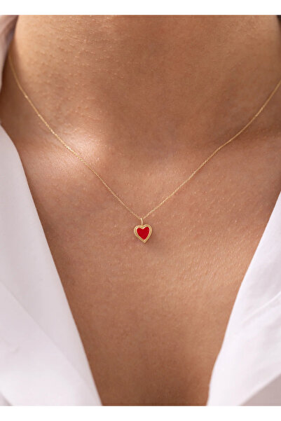 Zeyd Jewelry Kırmızı Kalp Mineli 14 Ayar Altın Kolye