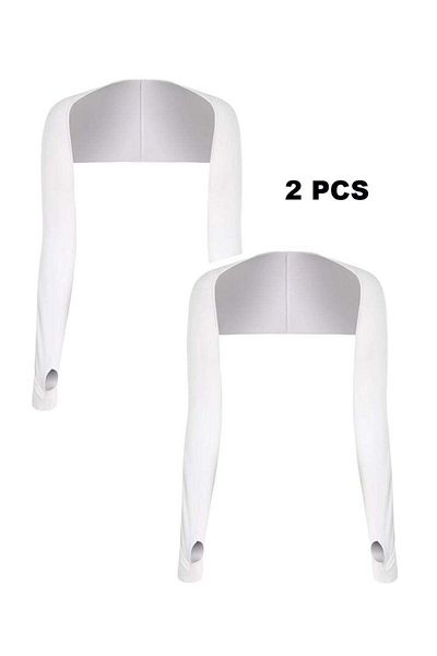 AGD Two-Piece Cooling Shoulder Cover and Arm Sleeves with Sun Protection for Women and Men - White