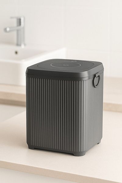 Sas Haus Комплект за баня Lines Series Gray от 2 части, квадратен кош за боклук от акрил 5 литра, комплект четки за тоалетна 3460