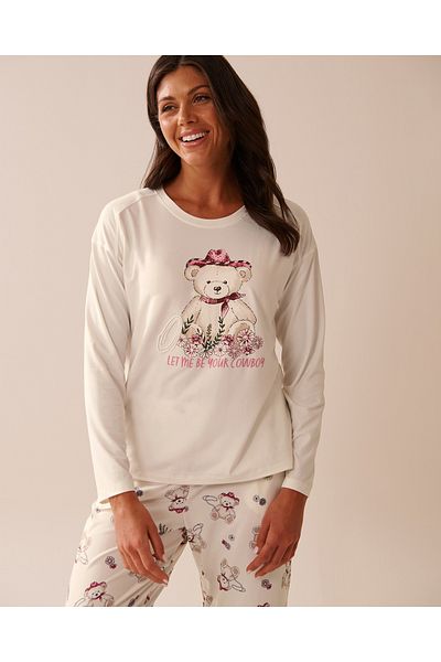 La Vie en Rose Cowboy Teddy Bear Print Super Soft Long Sleeve Shirt