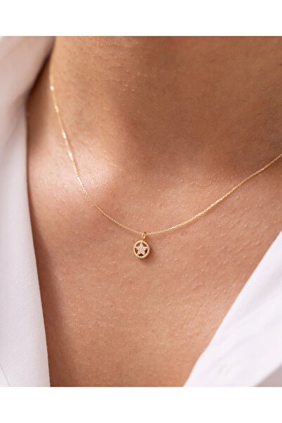 Zeyd Jewelry Taşlı Altın Yıldız Minimal 14 Ayar Altın Kolye
