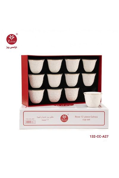 Rose CR-132- طقم فناجيل قهوة عربي بورسلين 12 قطعة بنقشة إسلامية مميزة روز