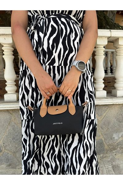 Just Polo Women's Black Tan Lightweight & Practical Mini Hand and Shoulder Bag Shopper Suitable for Daily Use