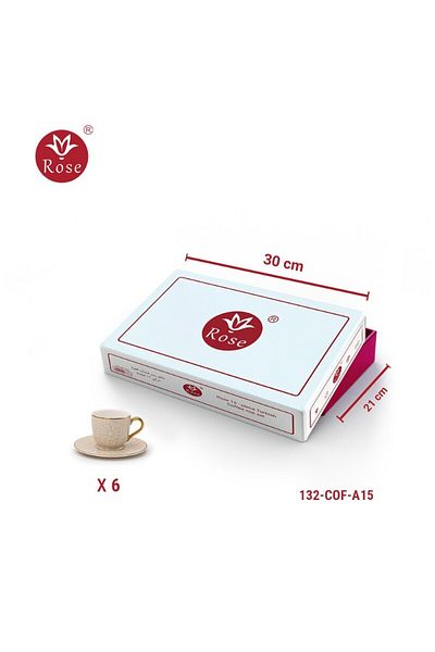 Rose CR-132 - 12-piece Turkish porcelain coffee cup set with a distinctive Islamic rose pattern