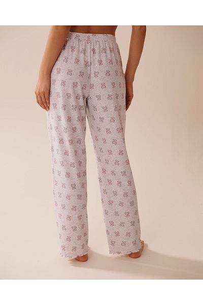 La Vie en Rose Teddy Bear Print Ribbed Pajama Pants