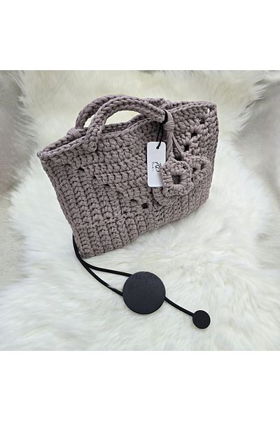 Randsac Smokey Grey Crochet Tote Top Handle Handbag