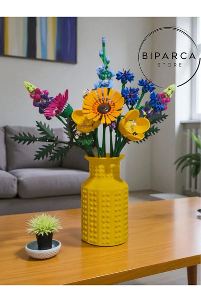 Genel Markalar Lego Çiçek Uyumlu Özel Tasarım Dekoratif Vazo Biyoplastik Siyah (ÇİÇEKLER DAHİL DEĞİLDİR)