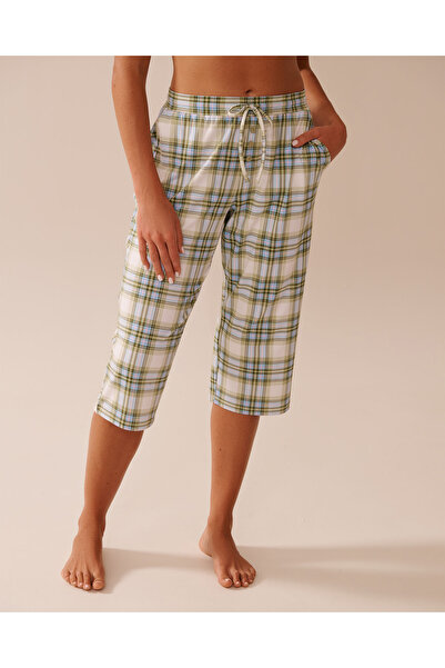 La Vie en Rose بيجامة كابري ناعمة جدًا منقوش باللونين الأخضر والأزرق