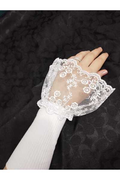 PL Tül beyaz kolluk küçük motif