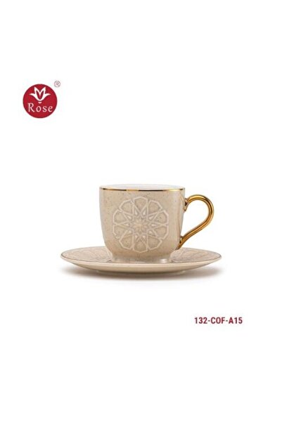 Rose CR-132 - 12-piece Turkish porcelain coffee cup set with a distinctive Islamic rose pattern
