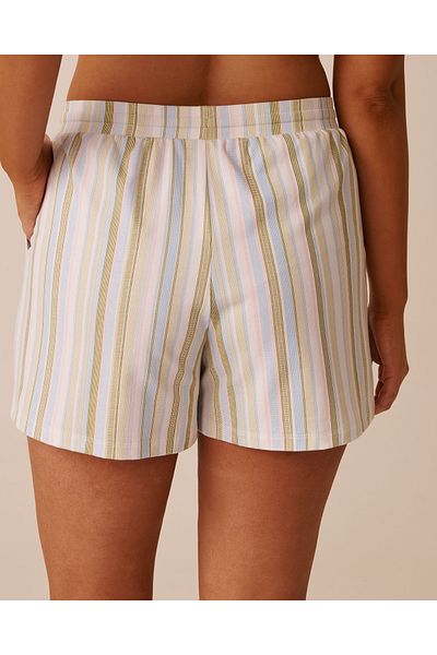 La Vie en Rose Green Stripe Print Cotton Pajama Shorts