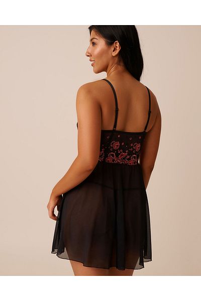 La Vie en Rose Embroidered Mesh Plunge Nightie