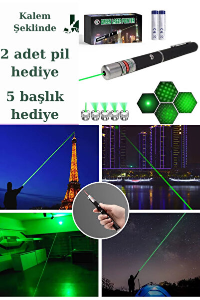 Janva 5 Başlıklı Yeşil Lazer Pointer Pilli 50 Km Etkili (5 Başlıklı)