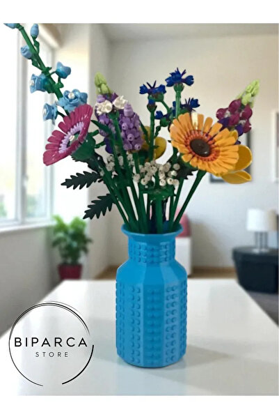 Biparca Store Lego Çiçek Uyumlu Özel Tasarım Dekoratif Vazo Biyoplastik Siyah...
