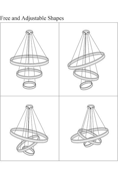 Generic Modern LED Chandelier, 3 Rings (60cm, 40cm, 20cm), 3 Color Modes, Remote Control, Gold