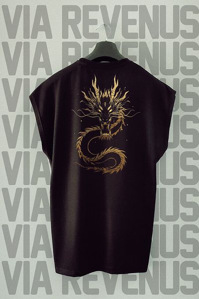 Vordevia Tricou sport cu mâneci zero cu imprimeu Dragon Back