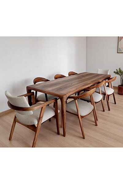 Home 140 x 80 Masa 4 Adet Yılan Sandalye ile Birlikte Koyu Ceviz