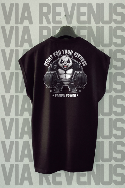 Vordevia Tricou sport cu mâneci zero cu imprimeu Panda Power Gym