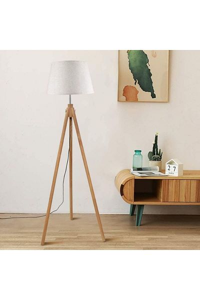 ETRONIK Wooden Tripod LED Floor Lamp 3000K Warm White Classic Reading Light for Living Room