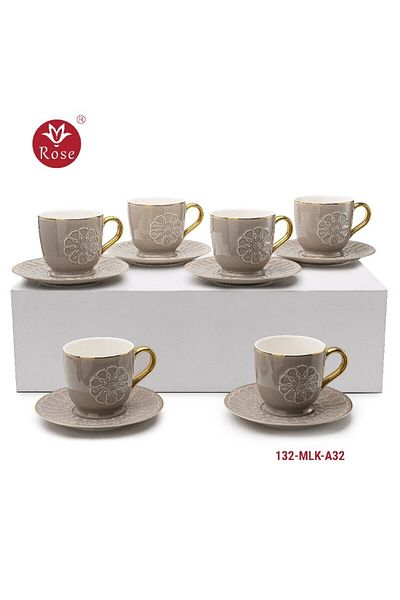 Rose CR-132 - 12-piece porcelain tea cup set with a distinctive Islamic design, rose