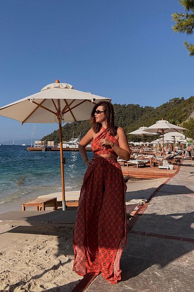 ELVAN TOLON Set bluză pantaloni cu model de gresie