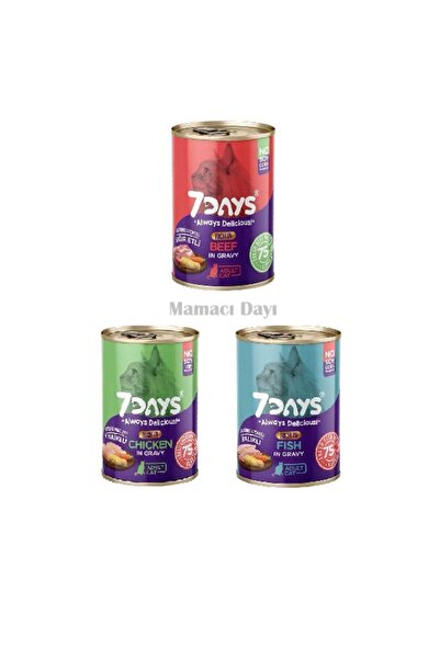 7DAYS Karışık Kedi Konservesi Yetişkin 3 Çeşit 415 gr X 3 Adet