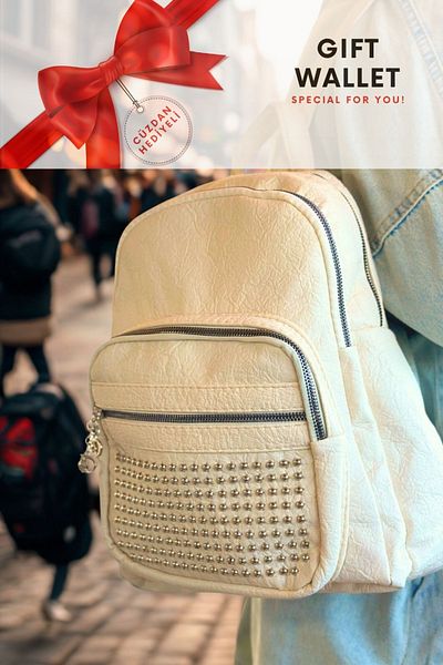 JAST POLO Rucsac de damă original Just Polo din piele moale de mărime medie Stone