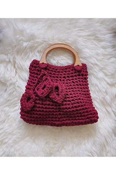 Randsac Maroon Red Tote Top Wooden Handle Handbag