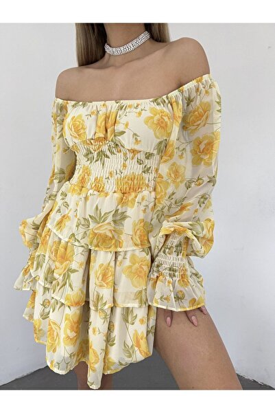 Sindimoda Alyen Eteği Kat Kat Şifon Elbise