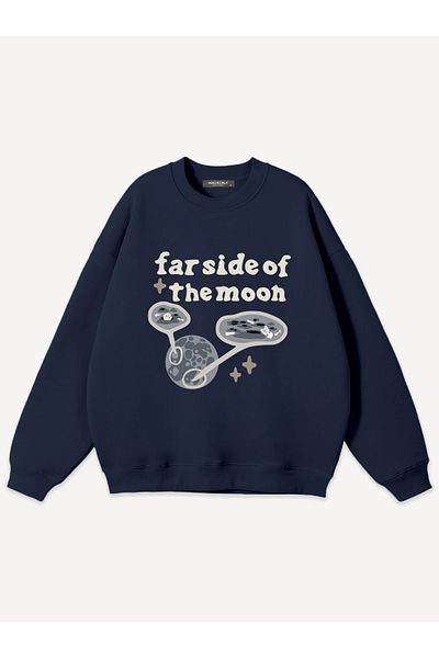 Mad&Calf Unisex Farside of the Moon Printed Crew Neck Oversize Sweatshirt