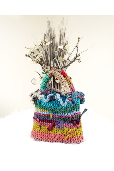 Randsac Multi-Color Crochet Handbag with Tassel Details and Striped Design