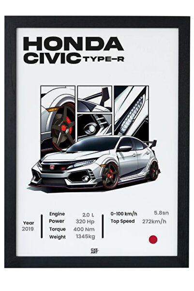 gxe.art Honda Cıvıc TYPE-R Siyah Çerçeveli Tablo Poster