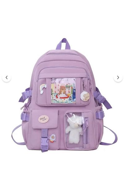 Toum Premium Quality School Backpack with Kawaii Korean Style Accessories and Teddy Bear