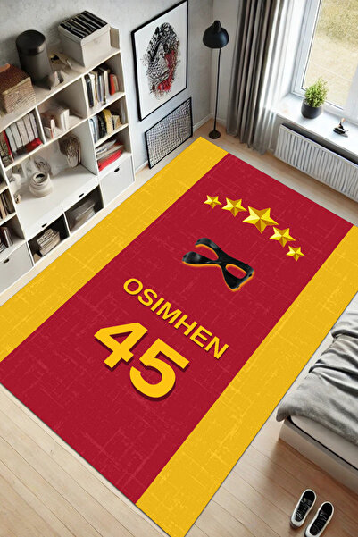 The Reef Design Sarı Kırmızı Halı Osimhen Taraftar Halısı Dijital Baskılı Kay...