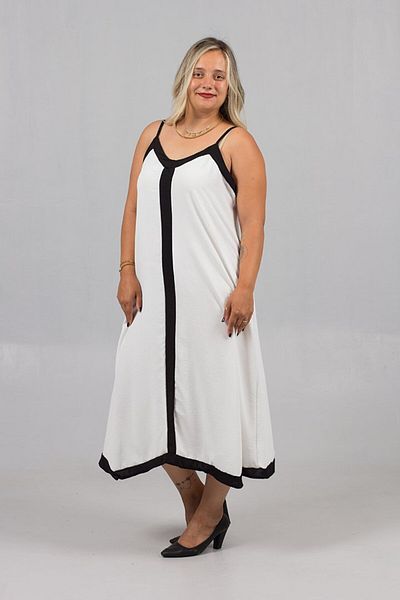 Truva XXL Plus Size Black and White Striped Dress with Adjustable Straps